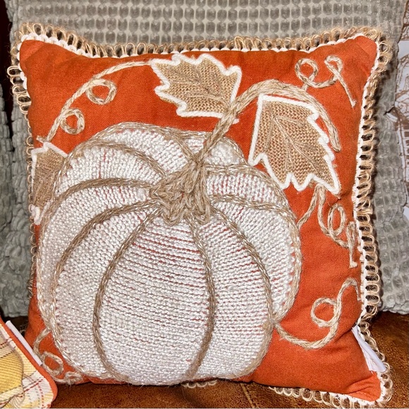 Autumn Hill Fall/Festive Pumpkin Decorative Pillow Set (2) 14”x14” Hemp trim BYO - Picture 4 of 11